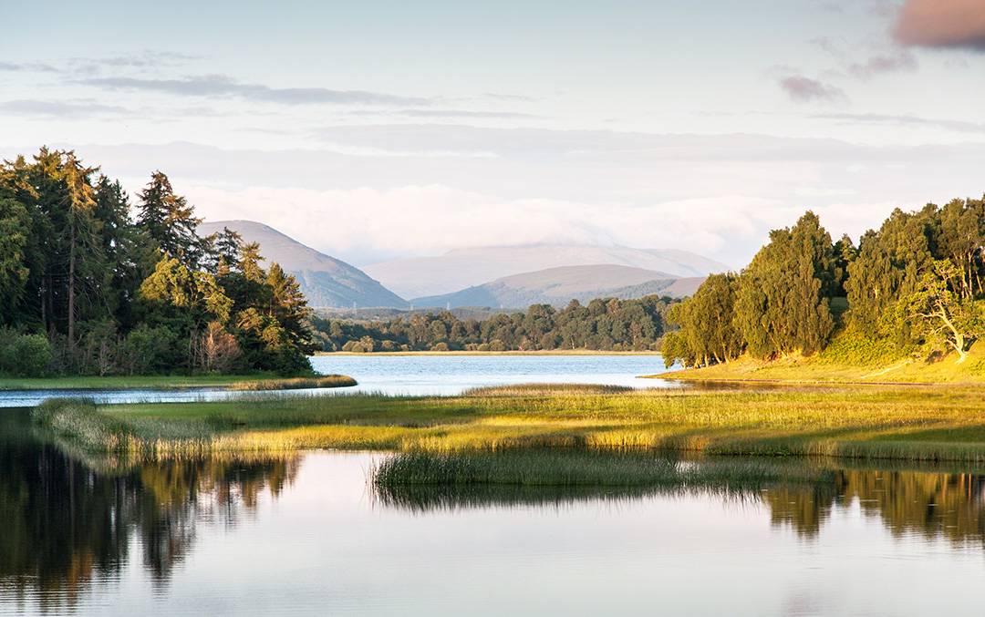 Mirror Lake in Cairngorms National Park, Scotland, UK